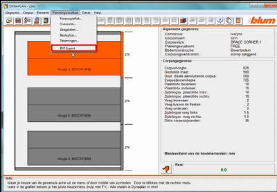 Export BXF van Dynaplan naar Cabinet Vision