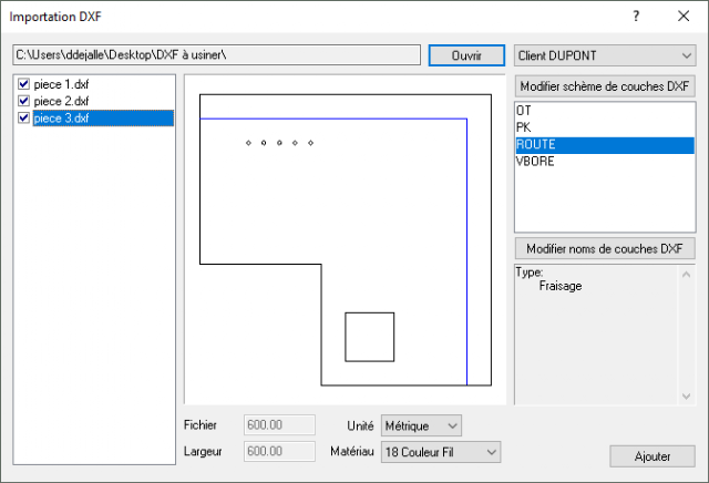 Configuration et paramétrage de l'importation de fichiers DXF dans S2M Center