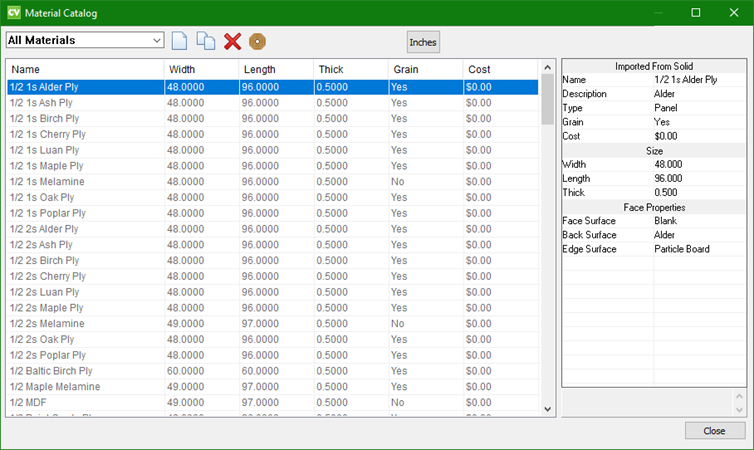 Le catalogue des matériaux de S2M optimizer