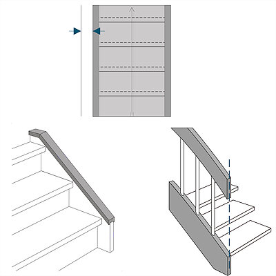 Distance fixe entre le limon et le mur et la main courante centrée 1